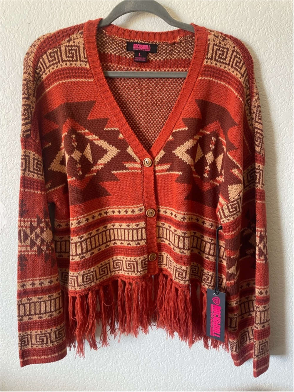 Rock & Roll Cowgirl cropped fringed aztec steer cardigan sweater | retail $60